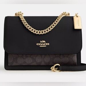 Coach Black and Brown Crossbody Bag with Gold Chain